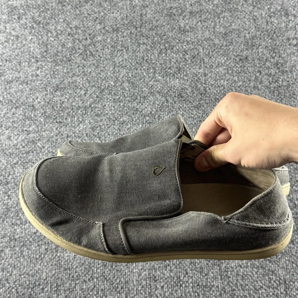 OluKai Nohea Lole Shoes Mens Size 10.5 Gray Canvas Slip On Logo Comfort